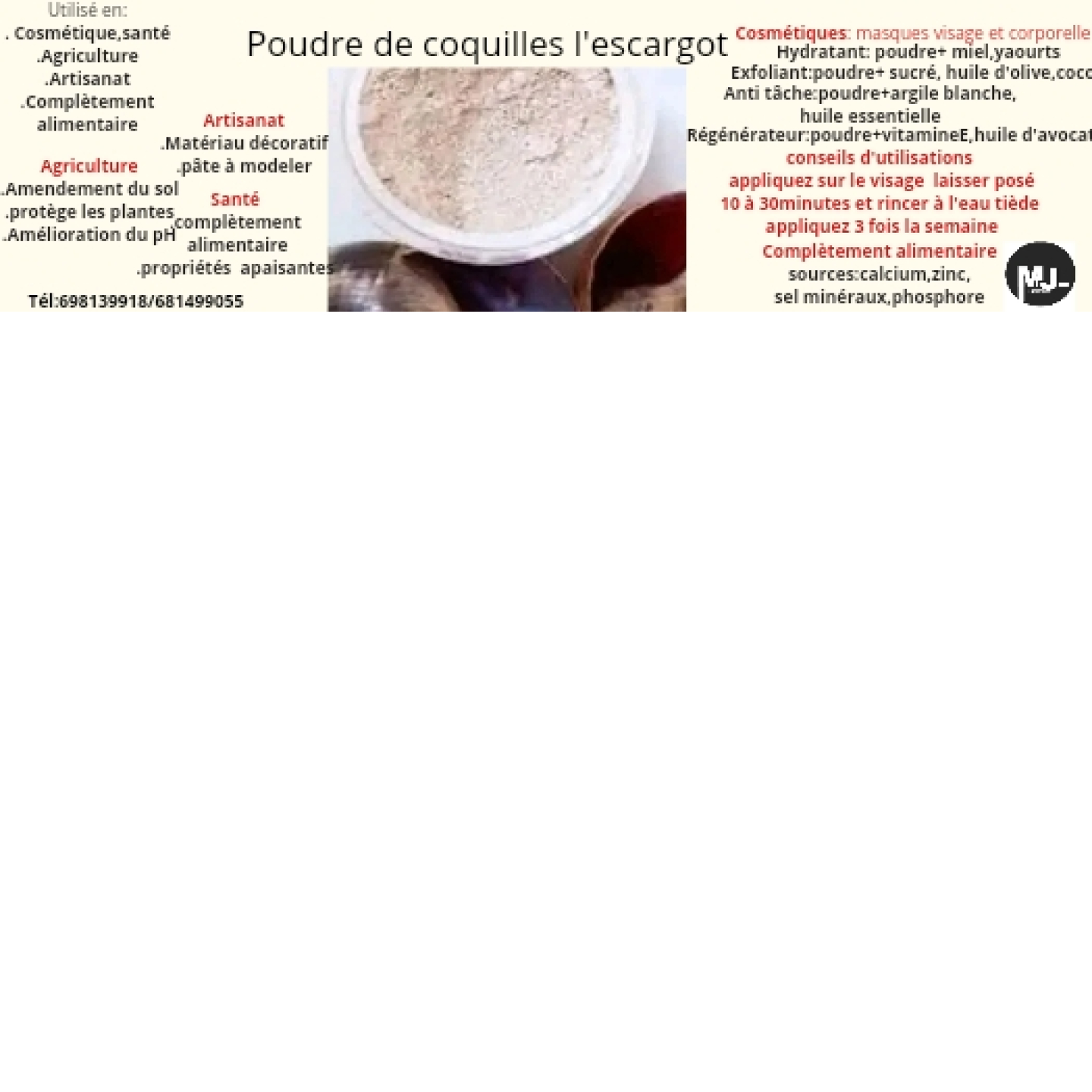 Poudre de coquilles d'escargot